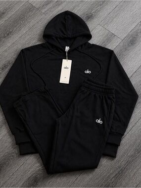 Alo Yoga Black Quarter Zip Jogger Set NWT Women’s Unisex Lounge Tracksuit